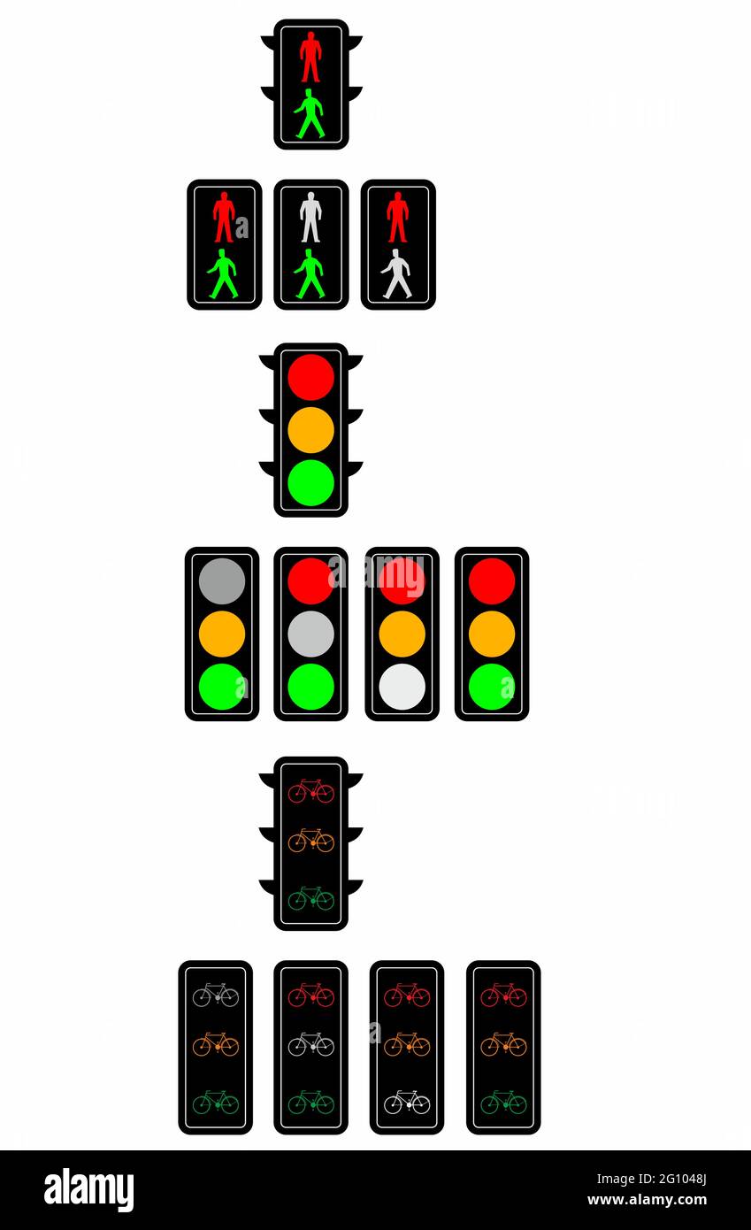 semáforos, para peatones, bicicletas y tráfico normal como coches, camiones y así sucesivamente. Vector aislado Ilustración del Vector