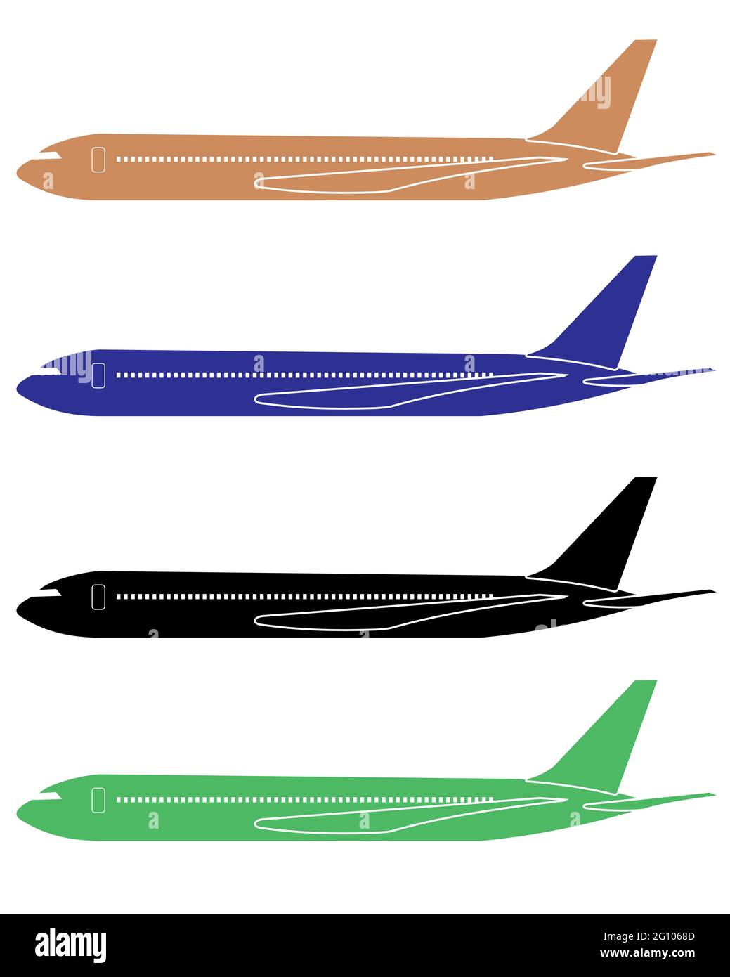 logotipo del avión en diferentes colores, ilustración vectorial del avión de pasajeros. avión de reacción. Ilustración del Vector