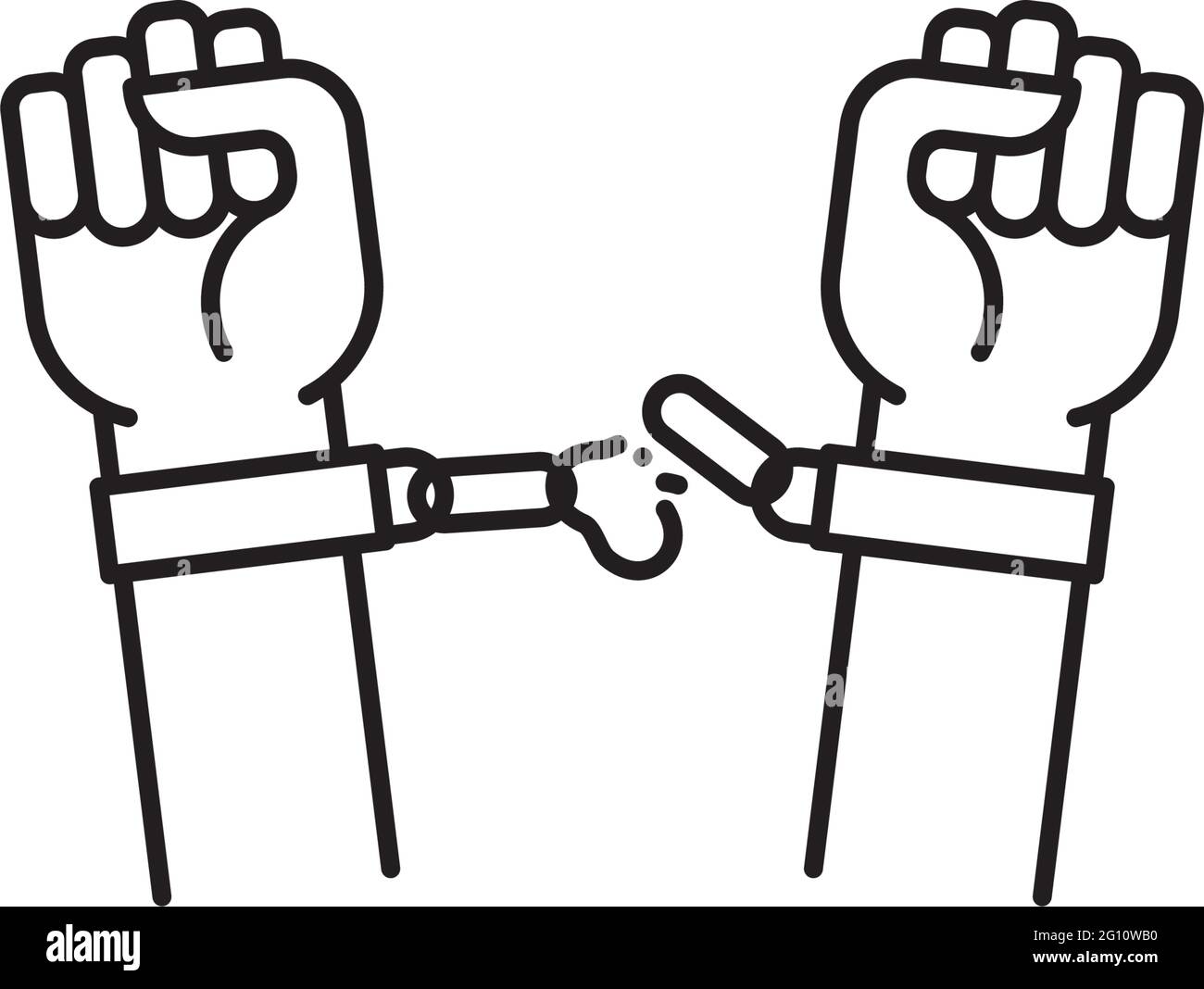 Manos liberándose de grilletes línea vectorial icono para el Día Internacional para la Abolición de la Esclavitud el 2 de diciembre Ilustración del Vector