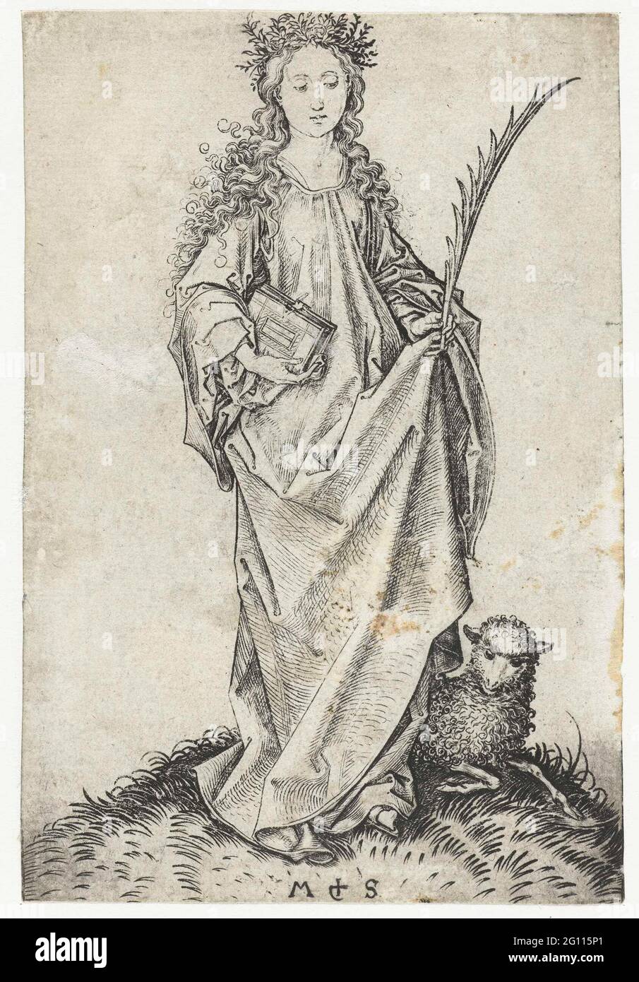 Santa Inés. Saint Agnes con una rama de palma en una mano y un libro en la  otra. Una oveja yace en sus pies Fotografía de stock - Alamy