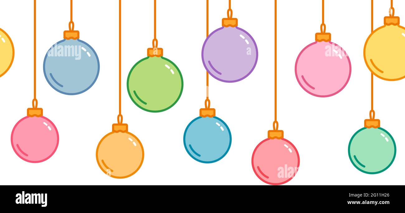Bolas de Navidad decorativas guirnalda, sin costuras patrón horizontal, sin  fondo, banner y plantilla de pie de página, contorno de arte, vector Imagen  Vector de stock - Alamy