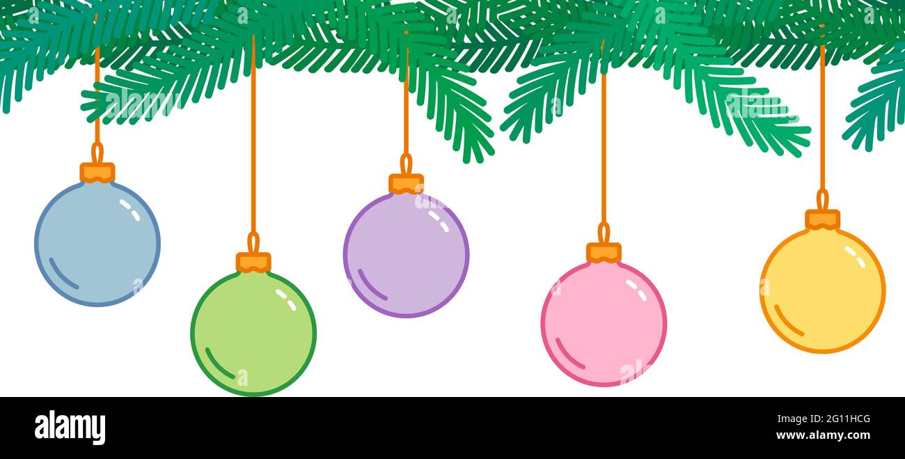 Decoración de Navidad y Año Nuevo, guirnalda de árbol de Navidad sin  costuras con bolas, sin costuras patrón horizontal sin fondo, banner y pie  de página tentl Imagen Vector de stock -
