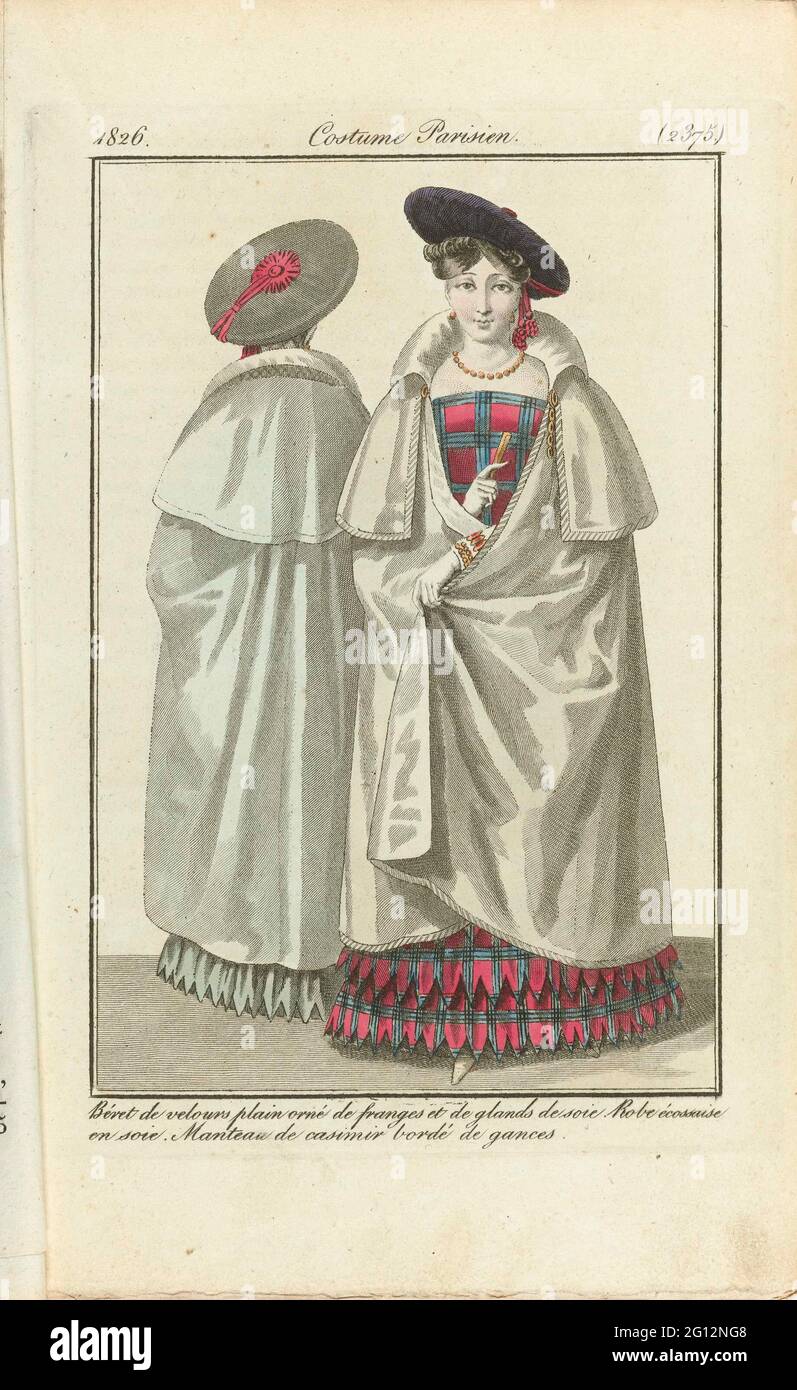 Diario de señoras y modos 1826, traje parisino (2375). Plaus de terciopelo con flecos y borlas de seda. Vestido de seda escocés. Capa de Casimir bordeada por bailarines Fotografía de stock - Alamy Diario de señoras y modos 1826, traje parisino (2375). Plaus de terciopelo con flecos y borlas de seda. Vestido de seda escocés. Capa de Casimir bordeada por bailarines Fotografía de stock - Alamy