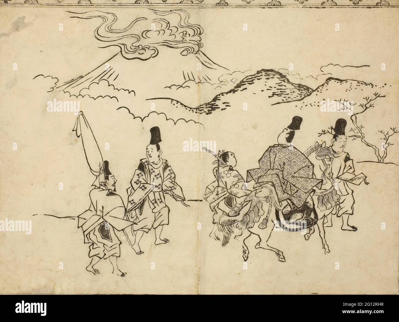 Hishikawa Moronobu. Narihira - s Eastern Journey, del libro ilustrado - - Panorama de pinturas en pantallas y rollos colgantes (byobu kakemono Foto de stock