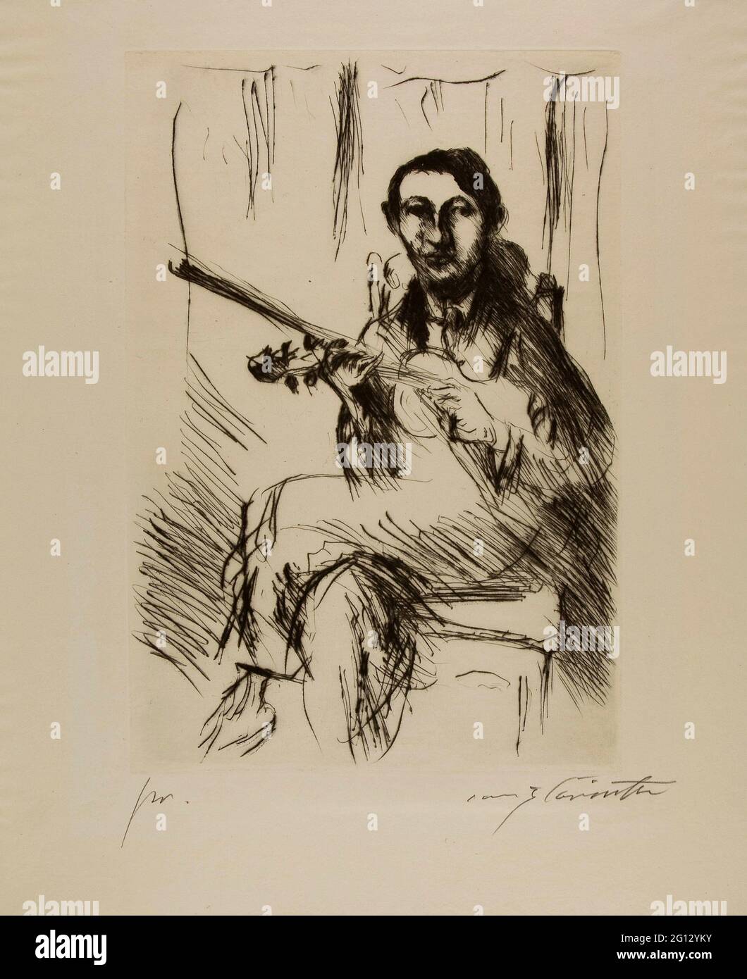 Lovis Corinto. Guitarrista - 1919 - Lovis Corinth Alemán, 1858-1925. DRYPOINT sobre papel de color crema. Alemania. Foto de stock