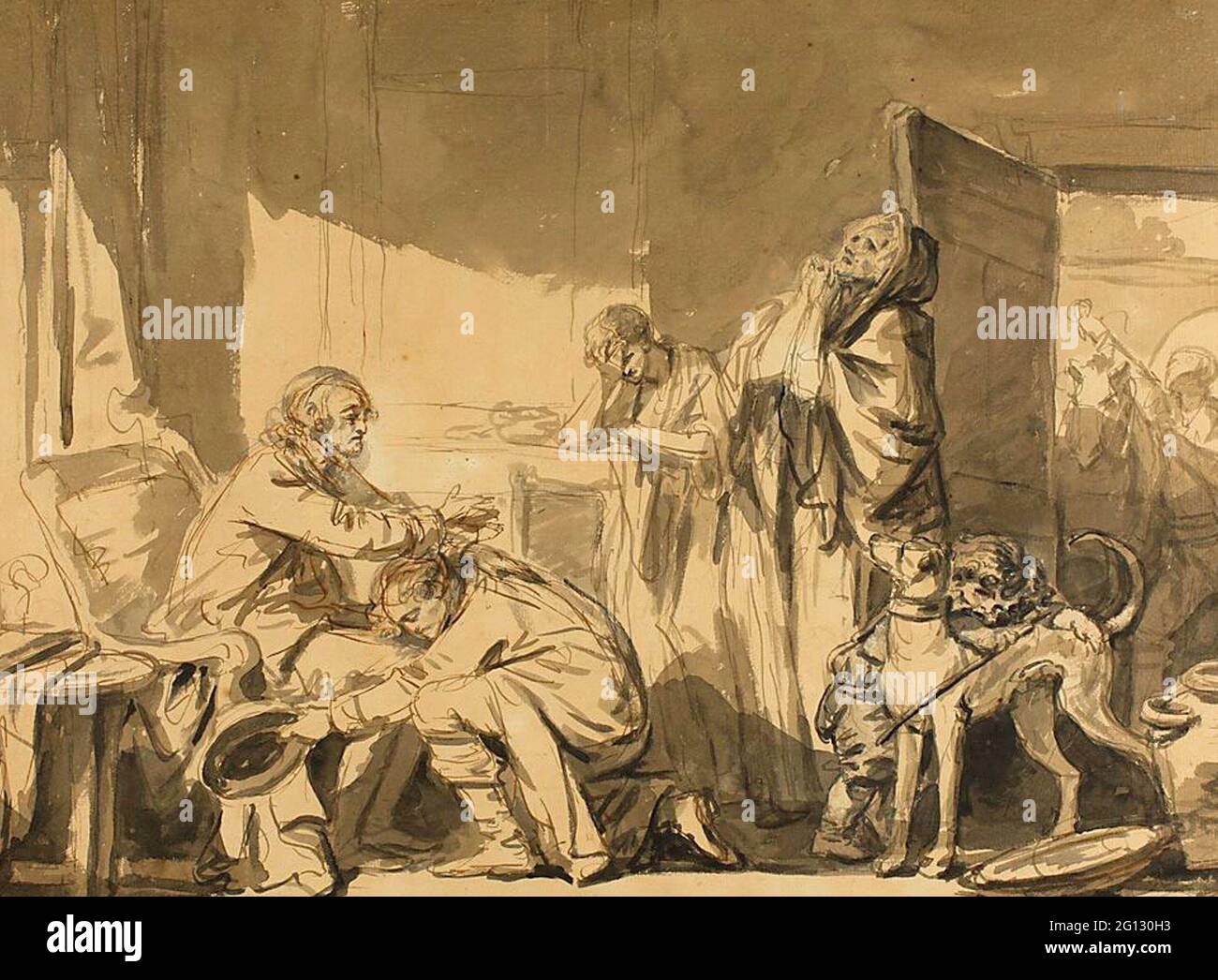 Jean Baptiste Greuze. La Bendición Paternal, o la Salida de Basile - c. 1769 - Jean-Baptiste Greuze French, 1725-1805. Pluma y tinta marrón, cepillo Foto de stock