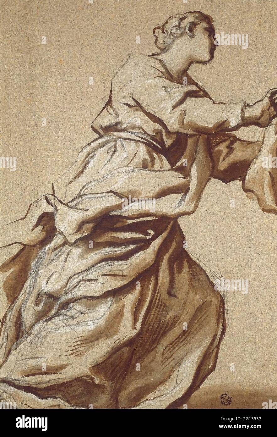 Autor: Domenico Piola. Estudie para el detalle: Santa Verónica - c. 1680 -  atribuido a Domenico Piola Italiano, 1627-1703. Pincel y tinta marrón,  realzada Fotografía de stock - Alamy