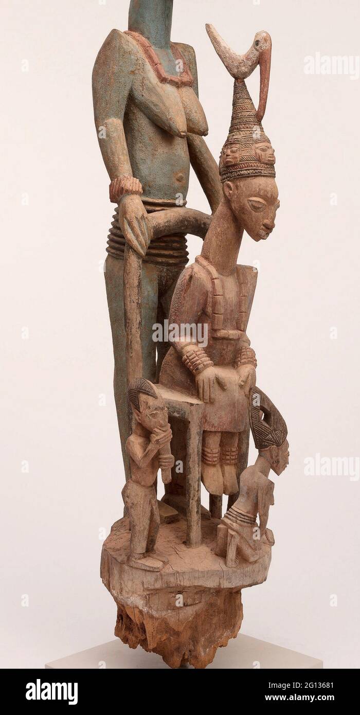 Veranda Post del rey entronizado y esposa mayor (OPO Ooga) - 1910/14 - Olowe de Ise (muerto en 1938) Yoruba Ikere, región de Ekiti, Nigeria del palacio Foto de stock