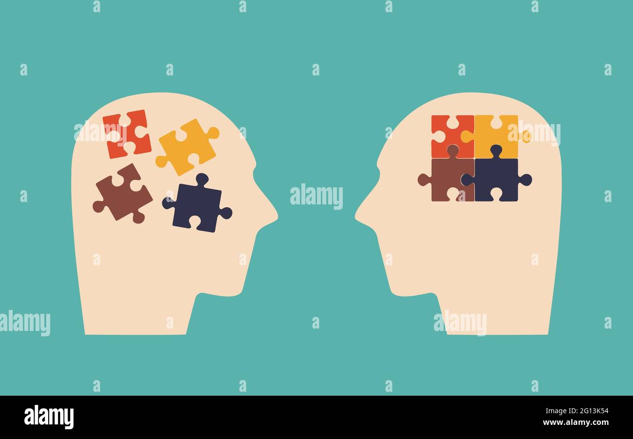 Dos cabezas humanas que expresan la salud mental y psicológica. Piezas