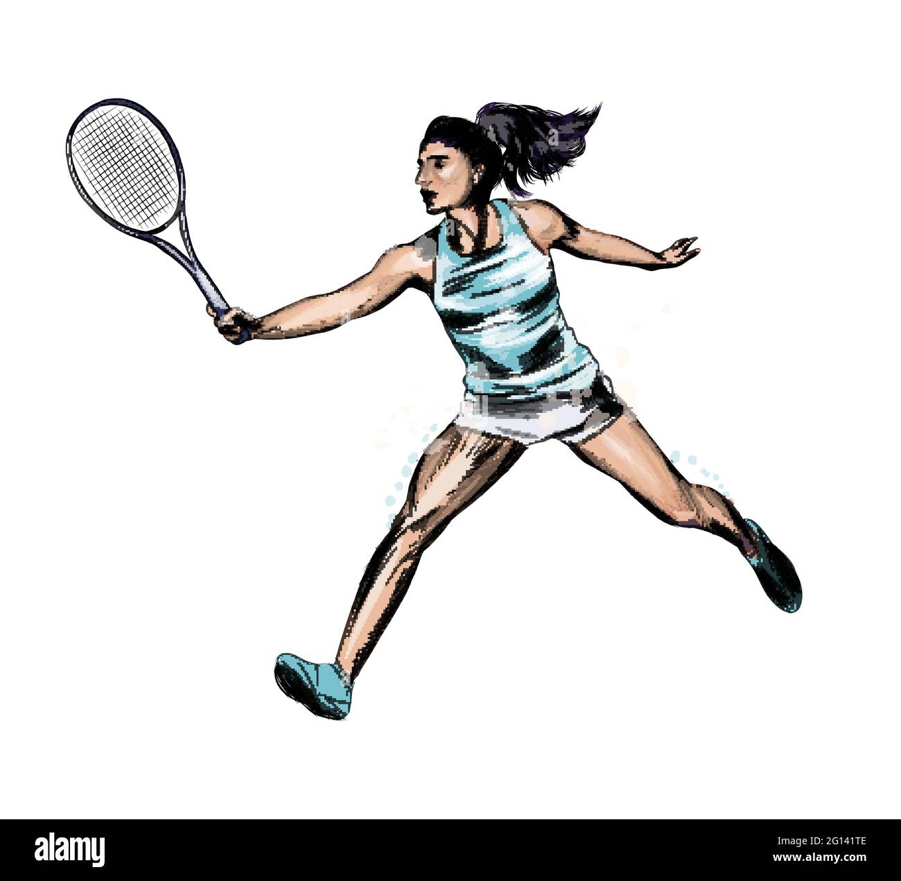 Jugador de tenis abstracto con una raqueta de chapoteo de acuarelas, dibujo  de colores, realista. Ilustración vectorial de pinturas Imagen Vector de  stock - Alamy