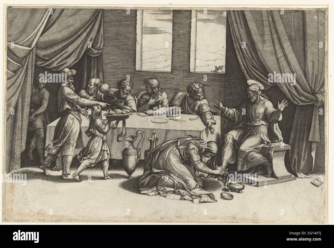 Cristo en la casa de Simón de Fareeër. Cristo está sentado a la mesa en