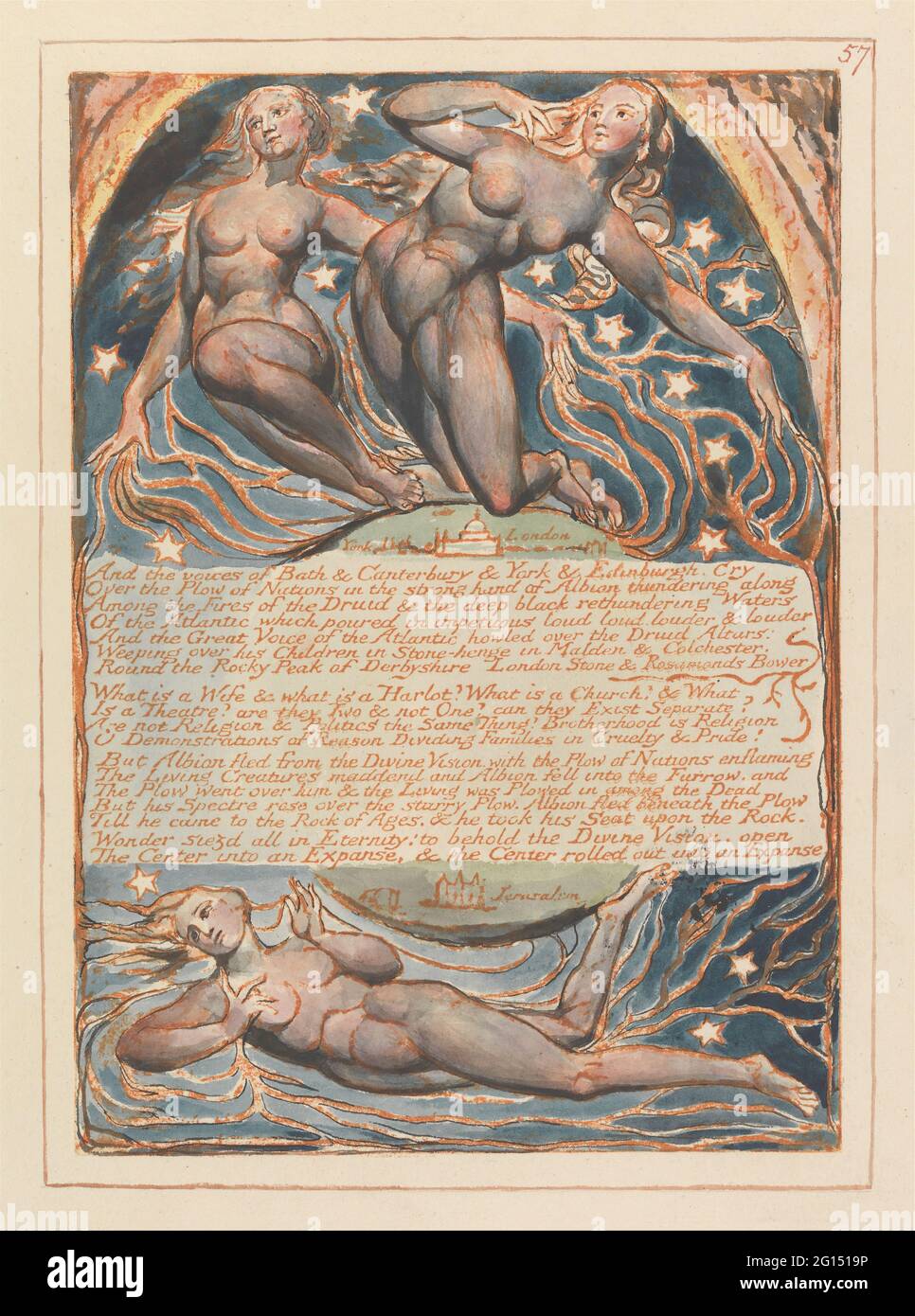 William Blake - Jerusalén, Placa 57, y las voces de Bath.... Foto de stock