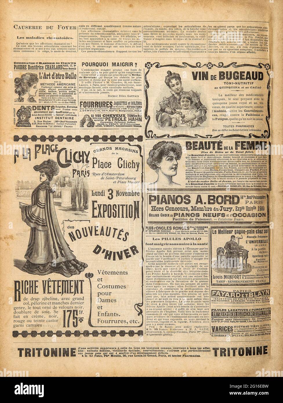 Fondo de papel usado. Página de periódico antiguo con publicidad vintage  Fotografía de stock - Alamy