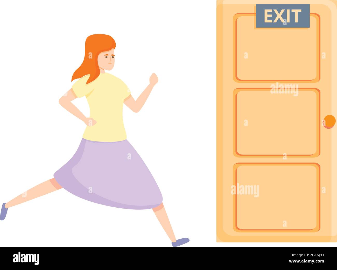 Icono de evacuación de la puerta de salida. Dibujo animado del icono