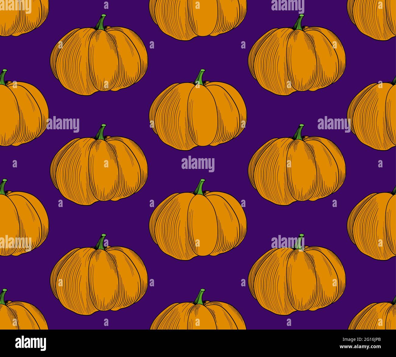 Vector de patrón de calabaza sobre fondo morado. Calabaza ilustración sin costuras colores de otoño de moda en. EPS 10 Vector. Ilustración del Vector