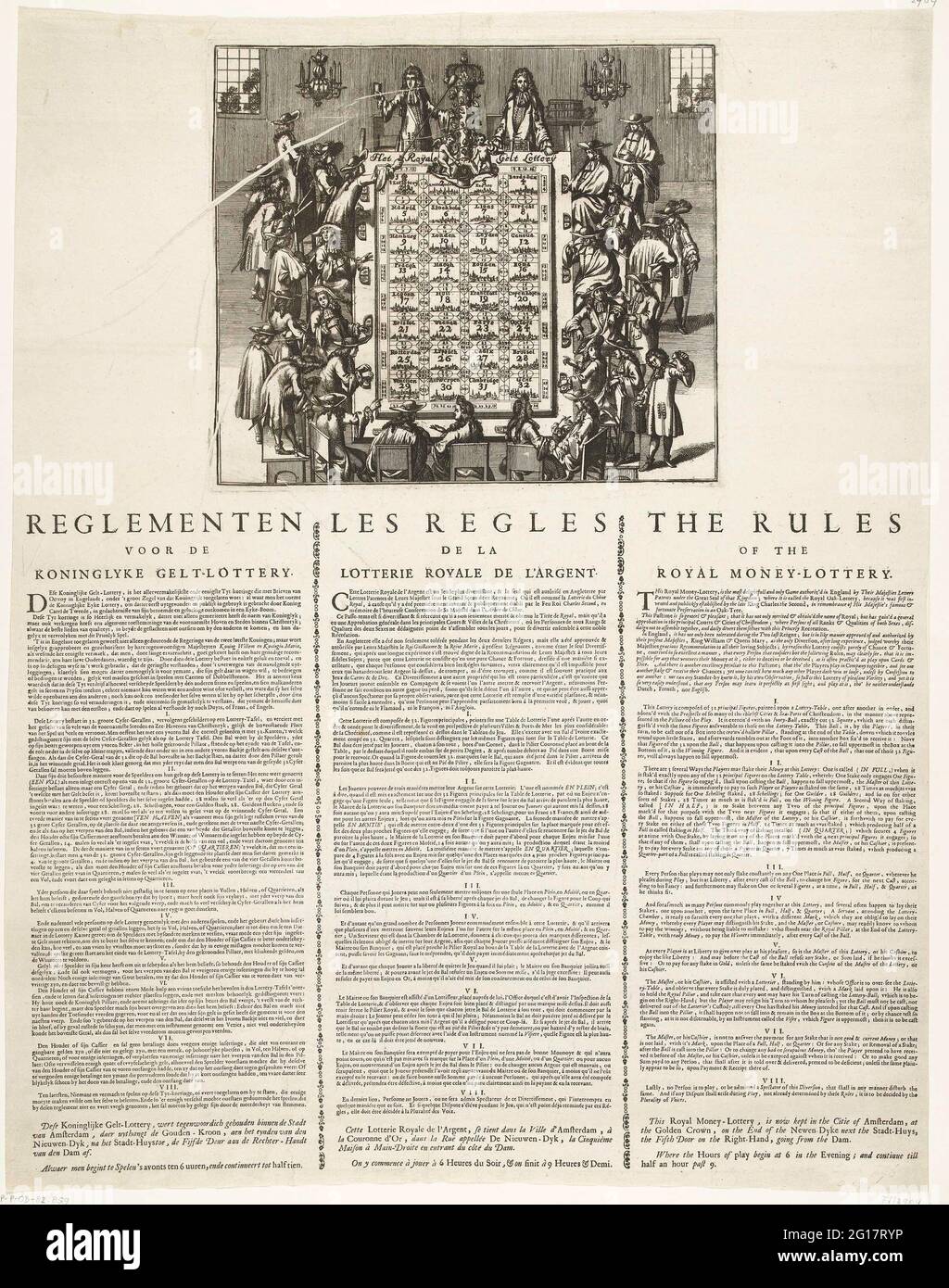 Regulaciones para la Lotería Real de Dinero, CA. 1689-1695; Reglamento para  la lotería Koninglyke Gelt / Les Reques de la Lotterie Royale de l'Argent /  Las reglas de la lotería real de