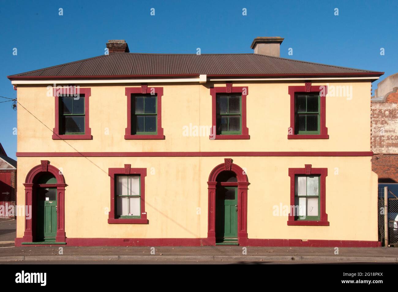 Principios del siglo 19th, arquitectura colonial doméstica de estilo georgiano en Launceston, Tasmania Foto de stock