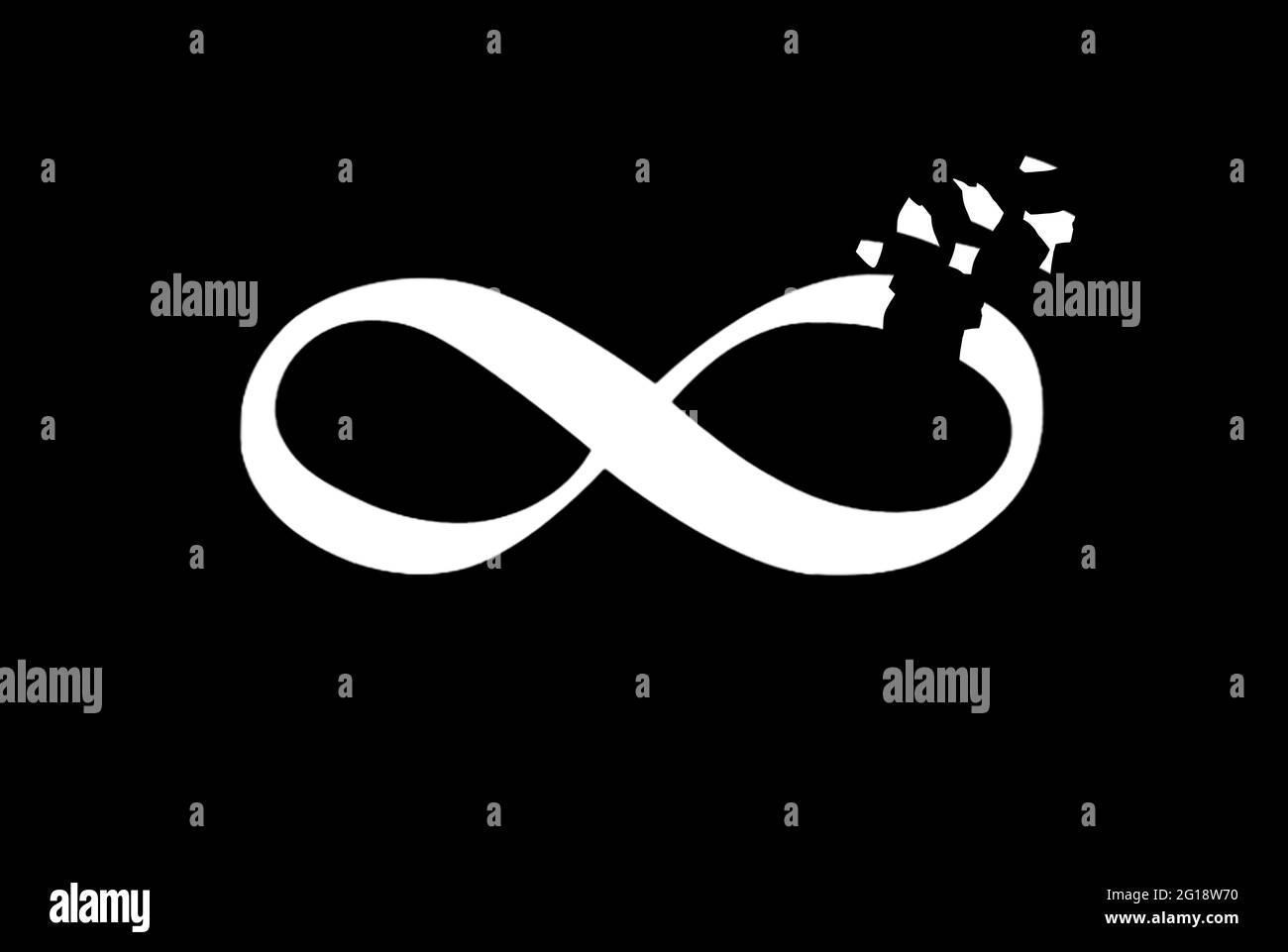 Símbolo de infinito roto, ilustración Foto de stock
