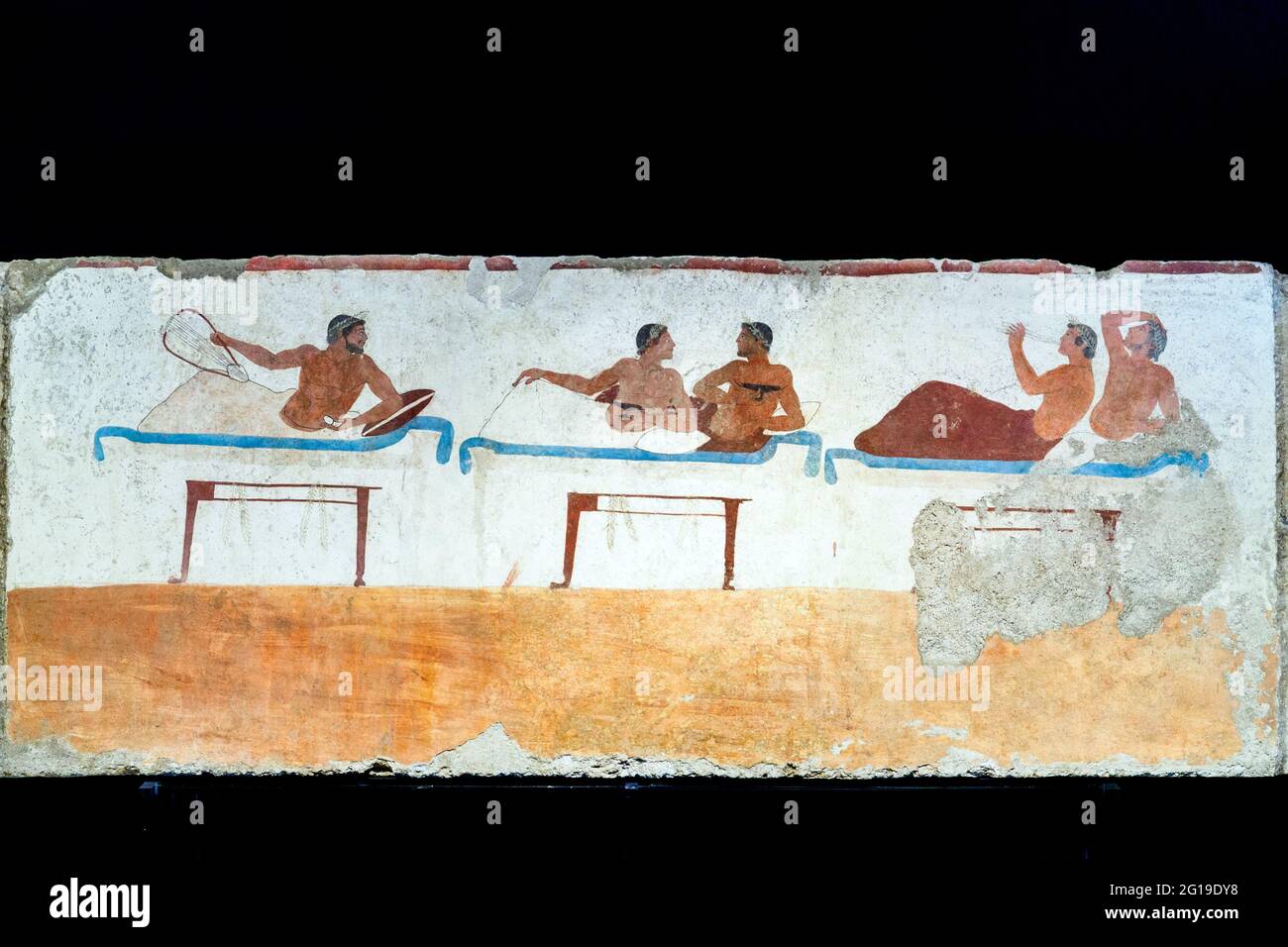 Fresco de la 'Tumba del Diver' (Tomba del Tuffatore) 480/70 aC - Área Arqueológica de Paestum - Salerno, Italia Foto de stock