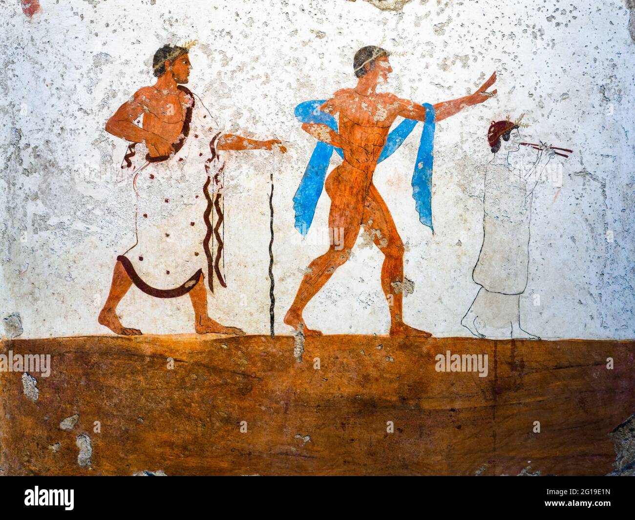 Fresco de la 'Tumba del Diver' (Tomba del Tuffatore) 480/70 aC - Área Arqueológica de Paestum - Salerno, Italia Foto de stock