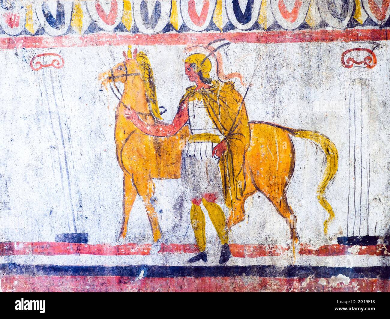 Fresco que representa a un hormigueo Andriuolo, Tumba 114 - (330-320 aC) - Área Arqueológica de Paestum - Salerno, Italia Foto de stock