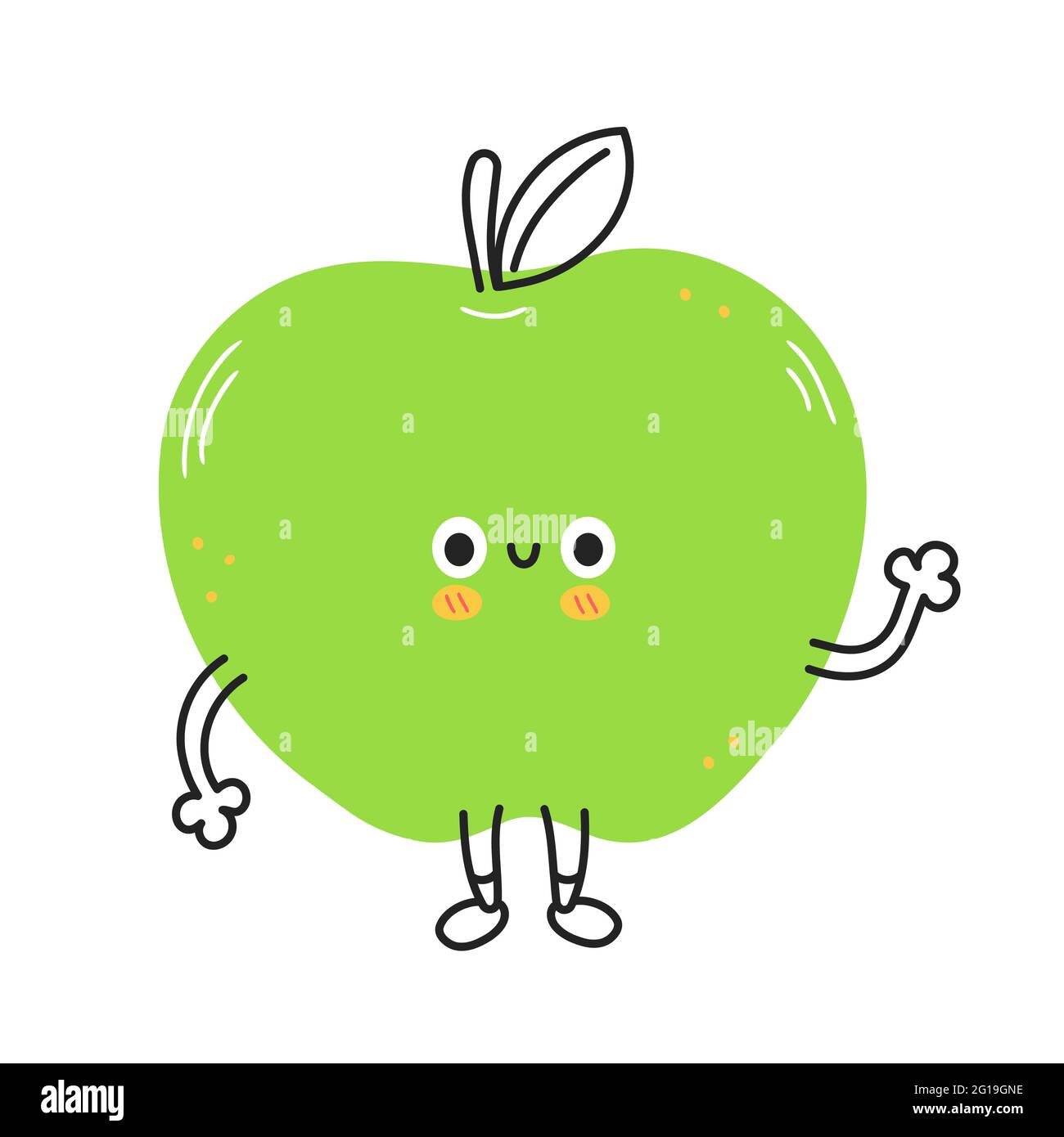 Fruta divertida de manzana. Vector dibujo a mano dibujo de dibujos animados  kawaii icono de la ilustración del carácter de fideos. Manzana fruta bebé  mascota concepto de carácter de dibujos animados. Aislado
