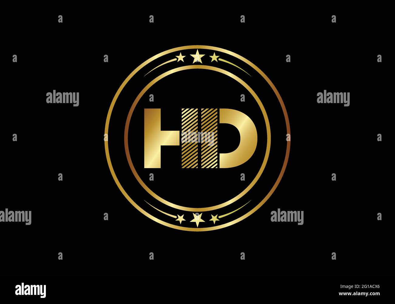 Logotipo del icono de resolución de vídeo HD dorado, Pantalla de TV de alta definición / Pantalla de juegos Etiqueta, Botón Web de etiqueta HD. Ilustración del Vector
