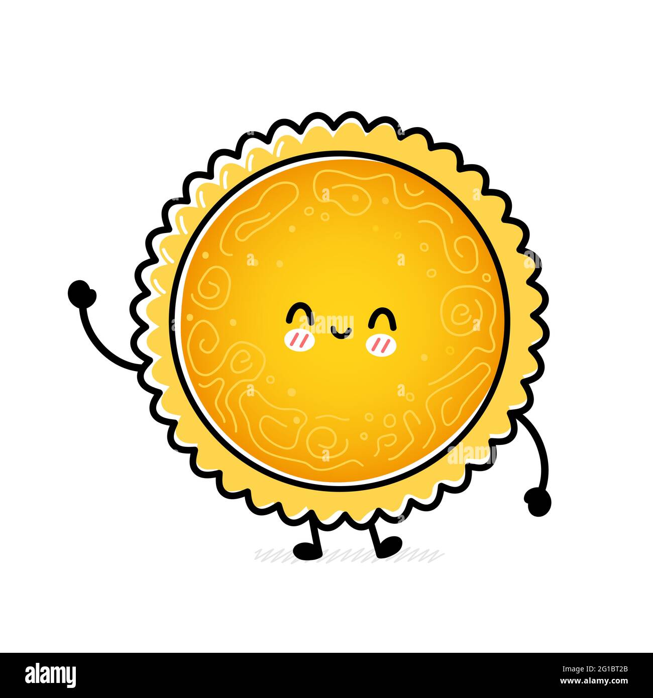 Lindo y divertido Sun. Vector dibujo animado a mano kawaii icono de ilustración de carácter. Aislado sobre fondo blanco. Concepto de personaje de la mascota del sol Ilustración del Vector