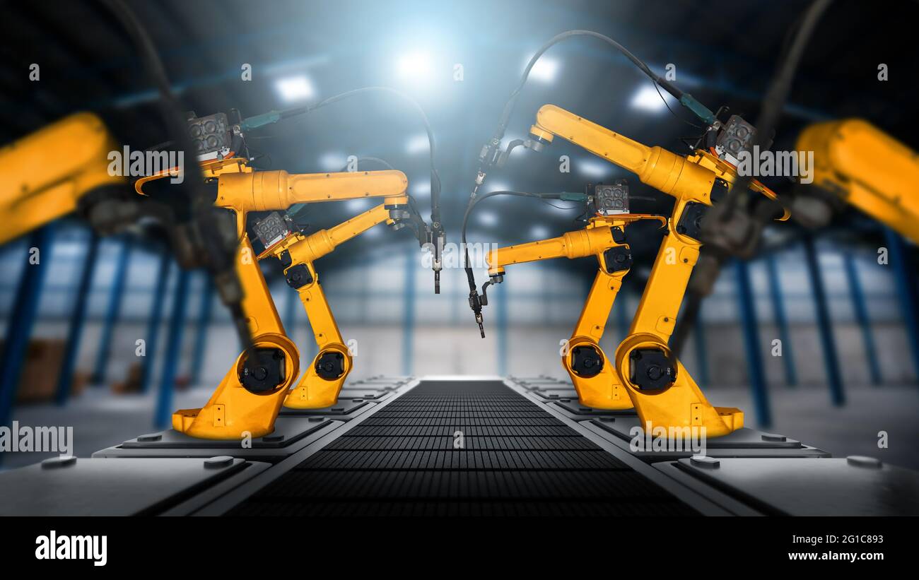 Brazo de robot de la industria mecanizada para montaje en línea de  producción de fábrica . Concepto de inteligencia artificial para la  revolución industrial y la automatización Fotografía de stock - Alamy