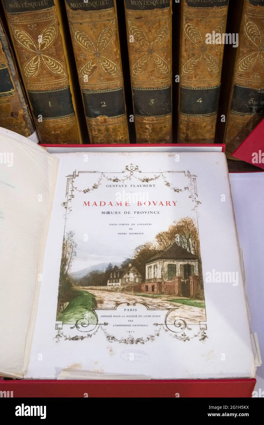 Canteleu (Normandía, norte de Francia): Biblioteca de Gustave Flaubert, ubicada en el Ayuntamiento. Libro 'Madame Bovary', publicado por Eaux Fortes Foto de stock
