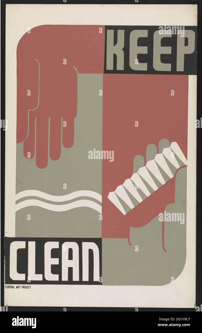 Cartel del Proyecto de Arte Federal que promueve la limpieza a través del lavado de manos por Erik Hans Krause, Rochester, NY, enero de 1939. (Foto de Works Projects Administration/Federal Art Project/RBM Vintage Images) Foto de stock