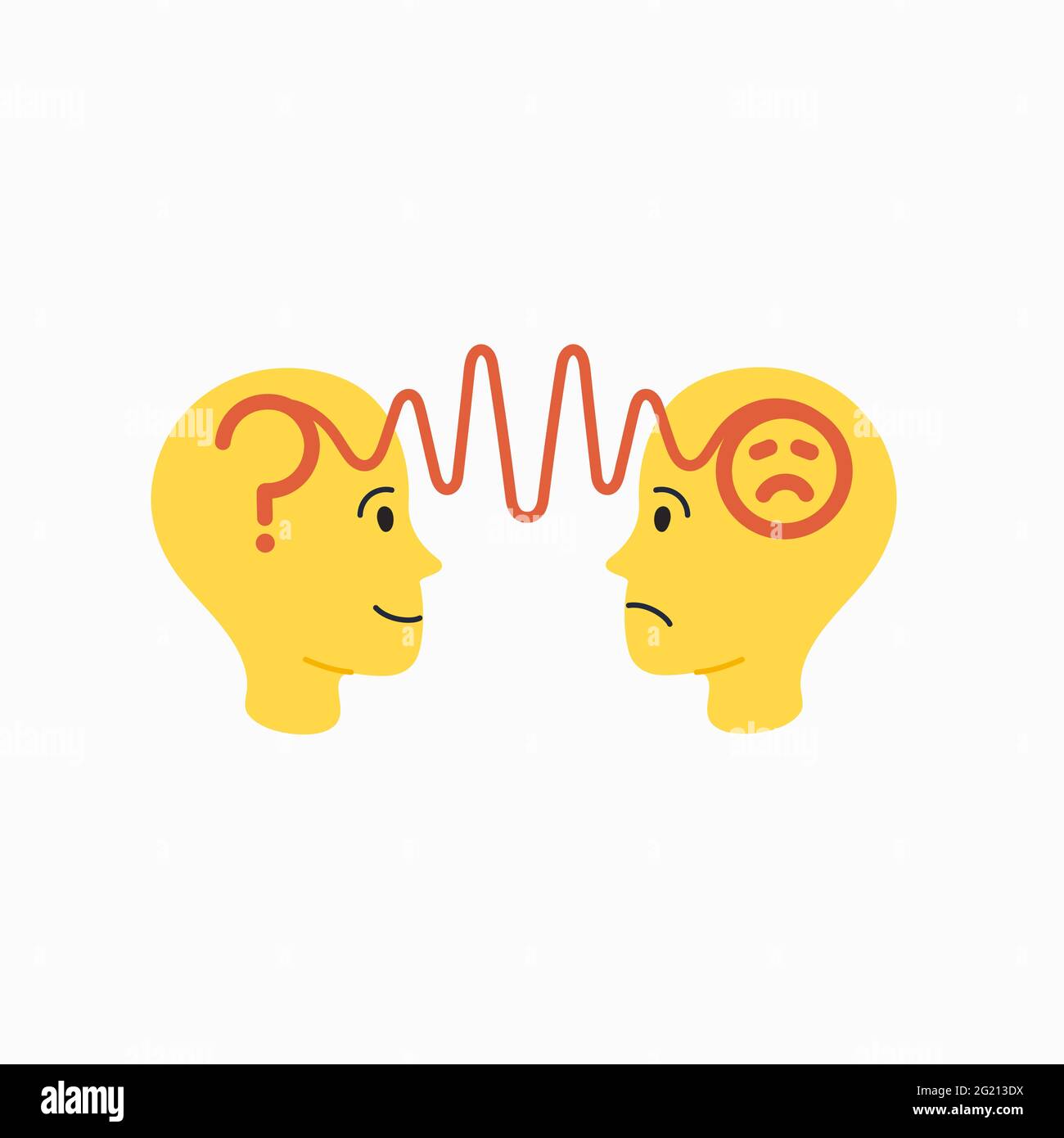 Empatía. Concepto de empatía - siluetas de dos cabezas humanas con una  imagen abstracta de las emociones en el interior. Ilustración vectorial en  estilo de dibujo animado plano sobre el blanco Imagen