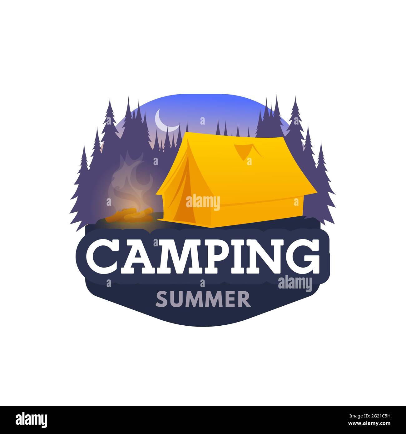 Icono de campamento nocturno, tienda de campaña y emblema vector del club de  campamento turístico. Camping de verano, trekking y excursiones, equipo de  turismo ecológico, camping choza y fi Imagen Vector de