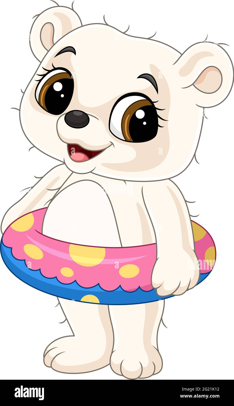 Caricatura feliz bebé oso polar con anillo inflable Imagen Vector de stock  - Alamy
