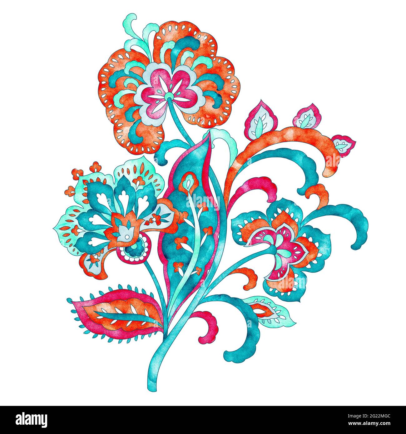 Diseño floral de cachemira, elementos de diseño retro acuarela Foto de stock
