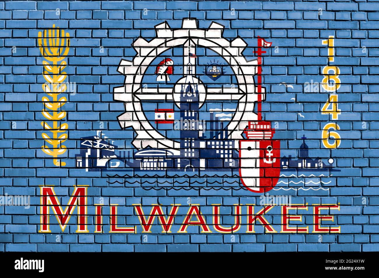 Bandera de Milwaukee, Wisconsin pintado en pared de ladrillo Foto de stock