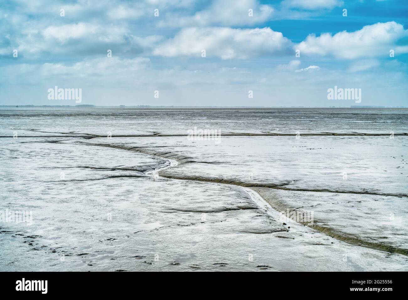 Bahía de Dollart en marea baja, Mar de Wadden, Frisia Oriental, Baja Sajonia, Alemania Foto de stock