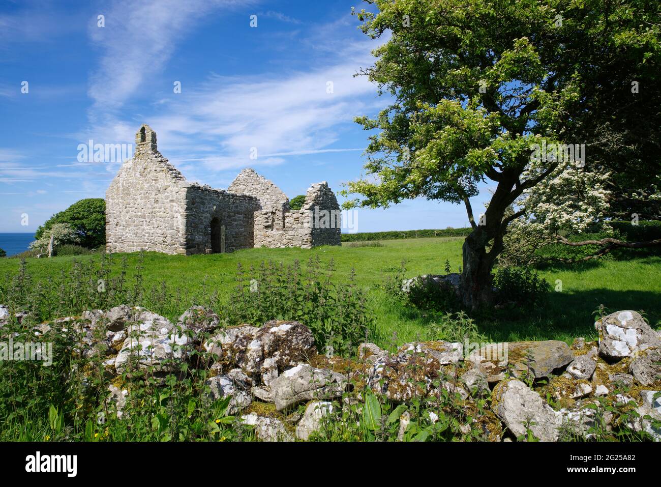 Lligwy Chapel Ruin, Anglesey, Gales del Norte, Foto de stock