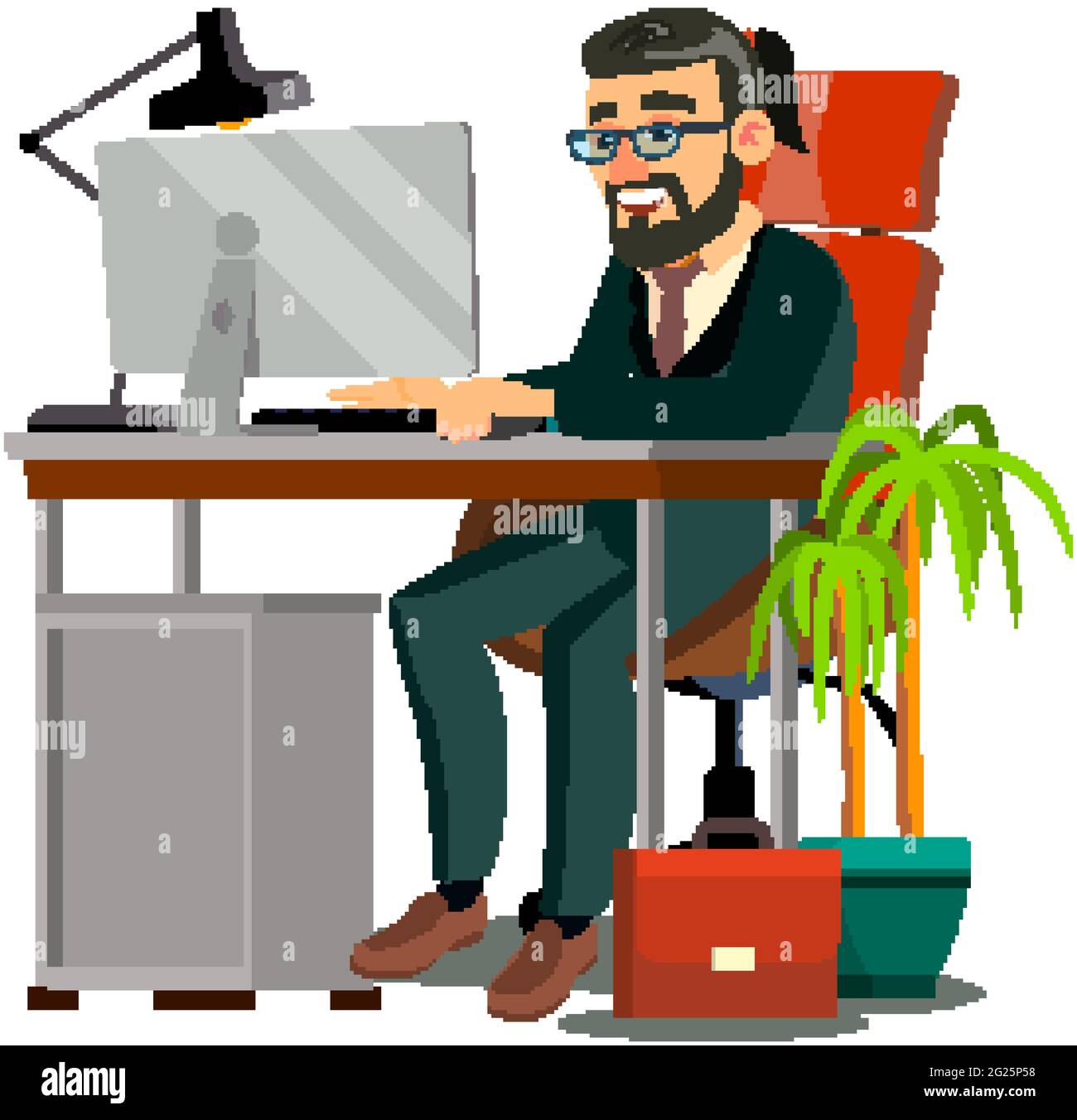 elegancia hombre trabajo tarde en el escritorio de computadora vector de  dibujos animados Imagen Vector de stock - Alamy