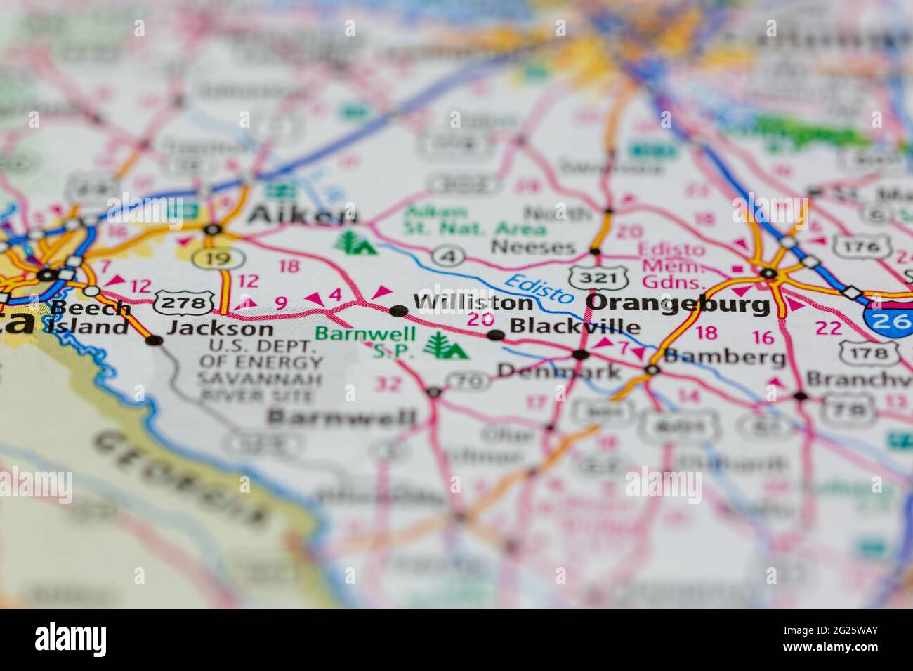 Williston Carolina del Sur EE.UU. Aparece en un mapa de carreteras o en