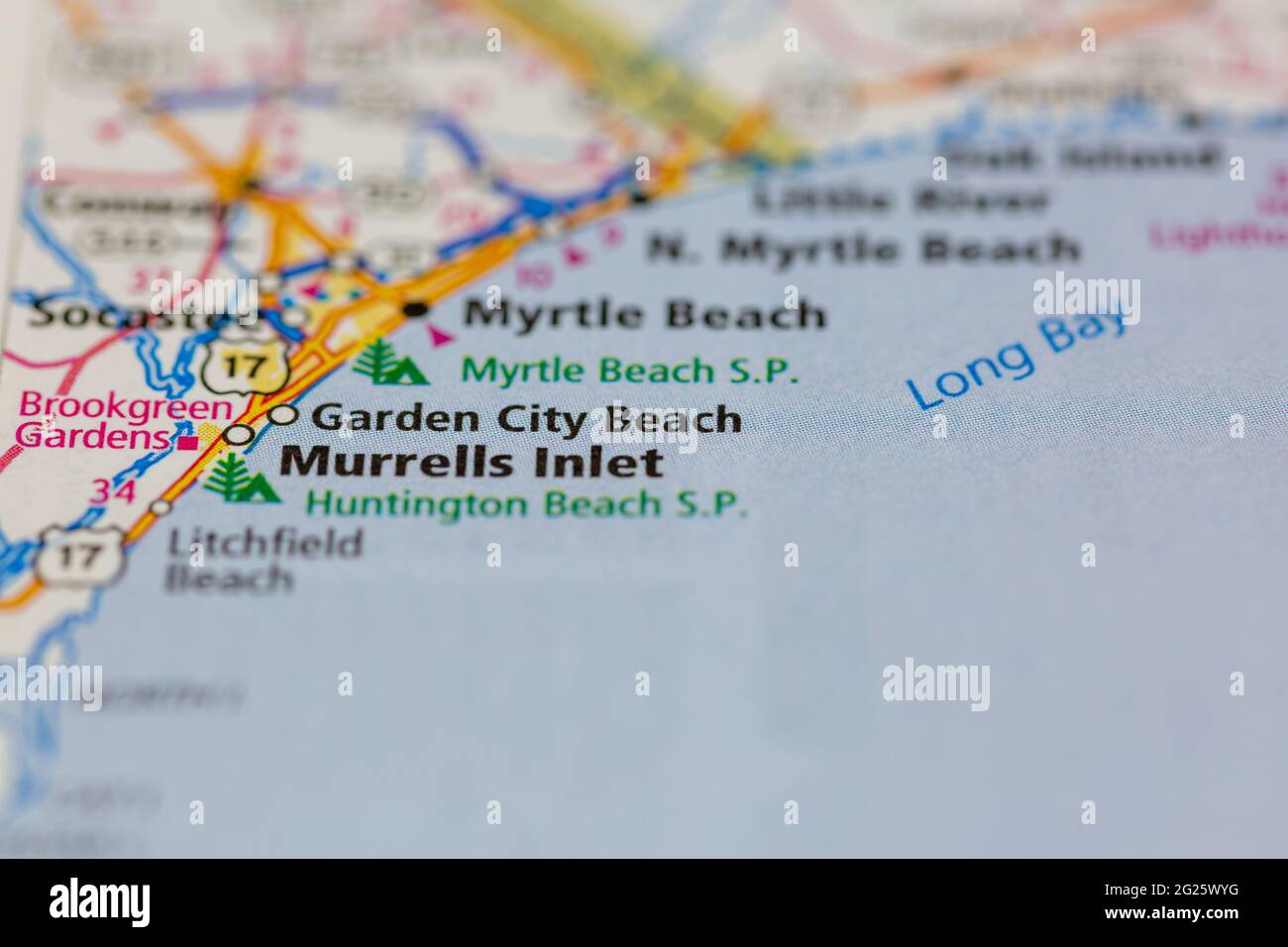 Garden city Beach Carolina del Sur EE.UU. En un mapa de carreteras o mapa geográfico Foto de stock