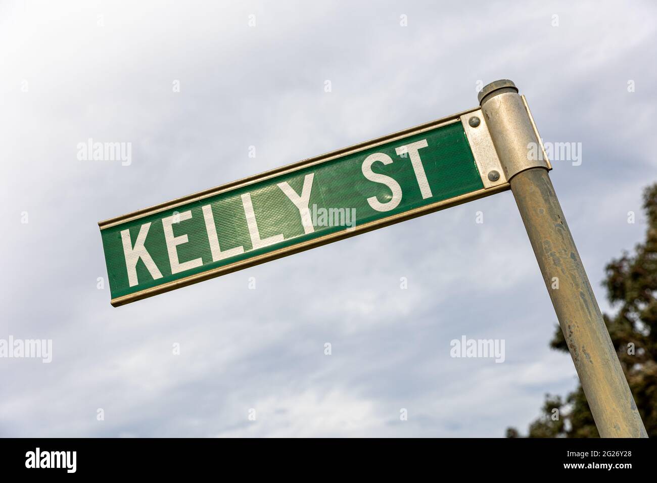 Firme en Kelly Street, la ubicación de la casa de la infancia de Ned Kelly Foto de stock