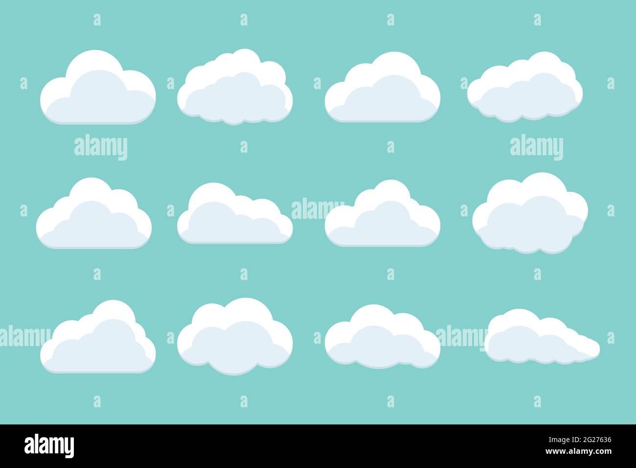 Conjunto de nubes sobre cielo azul en estilo plano. Elementos para el diseño de sitios web y banners. Ilustración vectorial. Ilustración del Vector