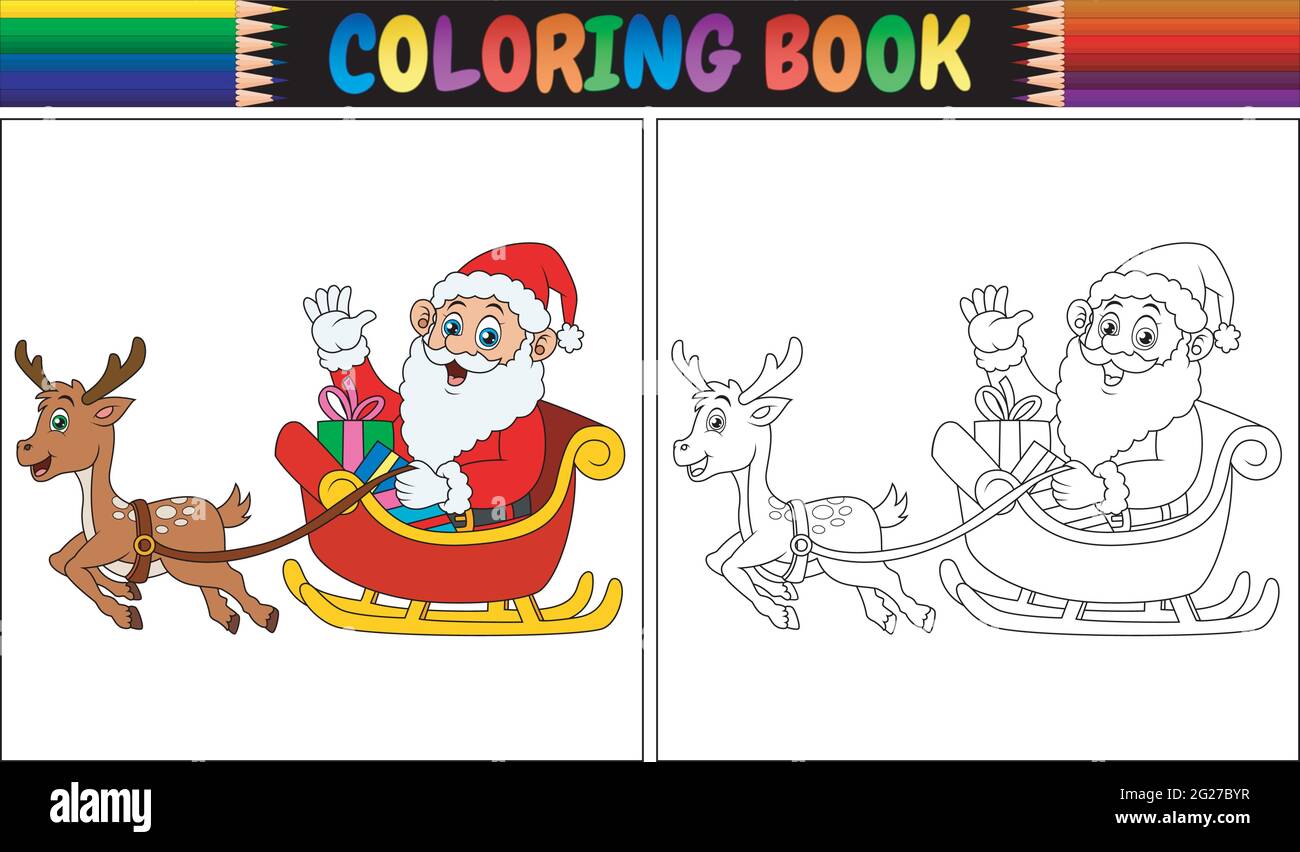 Libro de colores dibujos animados santa claus montar su trineo de renos Imagen Vector de stock - Alamy Libro de colores dibujos animados santa claus montar su trineo de renos Imagen Vector de stock - Alamy