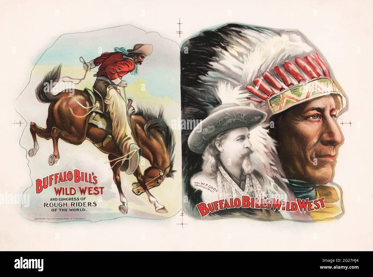 Estampado del siglo 19th de Buffalo Bill Cody y hsi Wild West show. Foto de stock