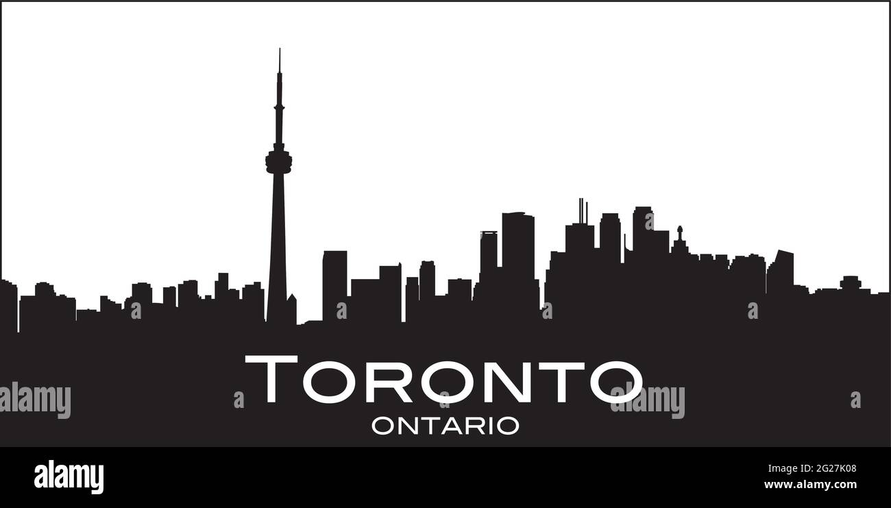 Silueta blanca y negra de la ciudad canadiense de Toronto, Ontario, Canadá Ilustración del Vector