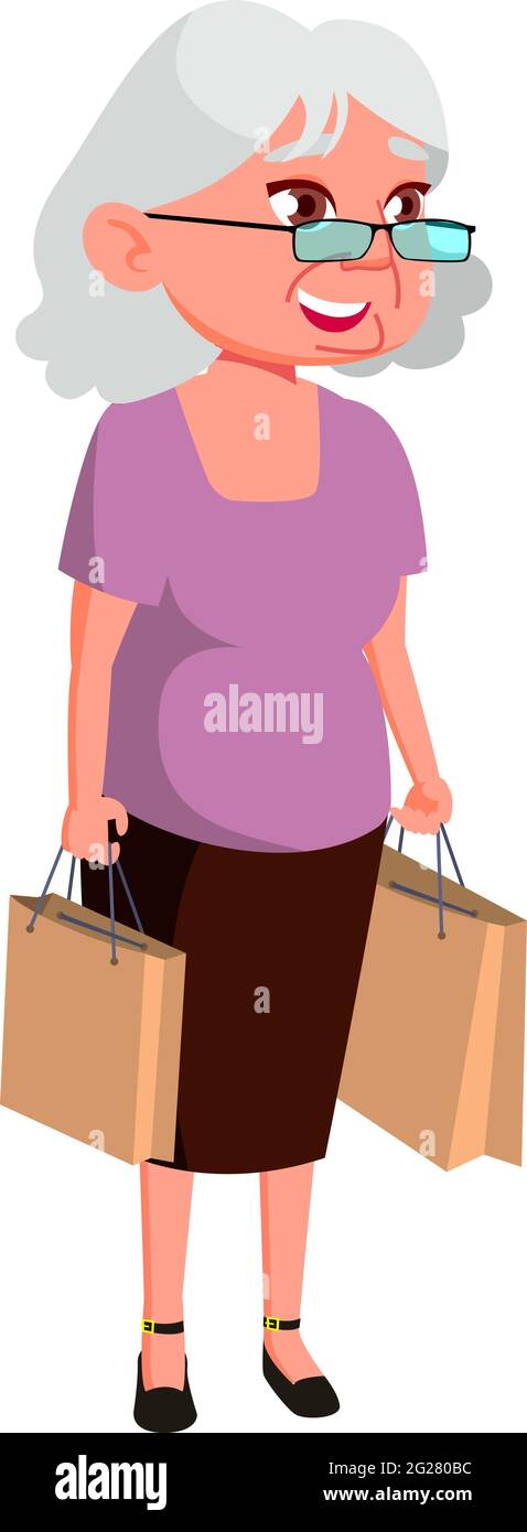 mujer de edad madura que compra productos en el mercado lugar vector de  dibujos animados Imagen Vector de stock - Alamy