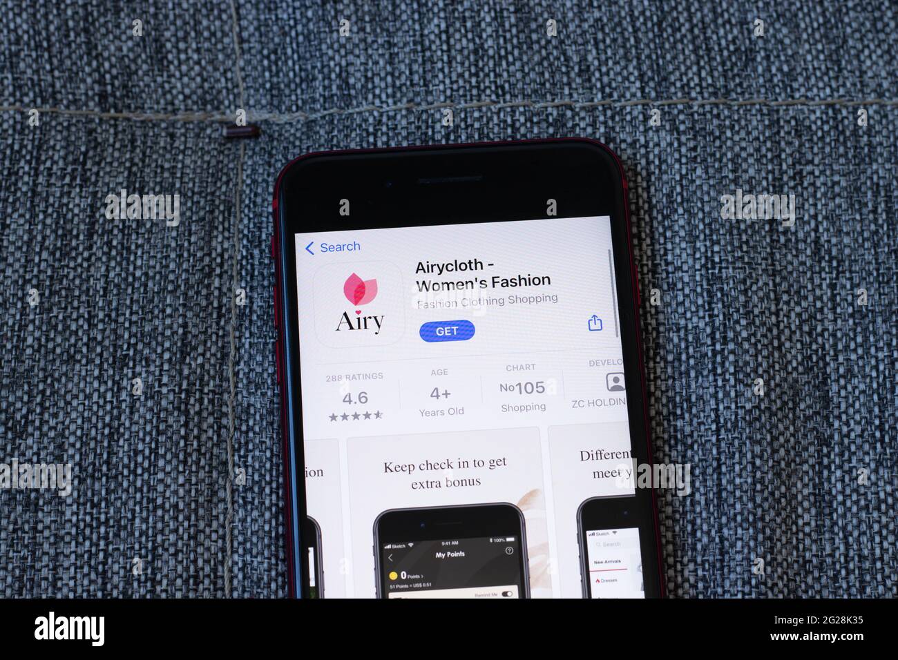 Nueva York, EE.UU. - 1 de junio de 2021: Airycloth - Mujer Fashion mobile  app logo en la pantalla del teléfono, primer plano icono, Editorial  ilustrativa Fotografía de stock - Alamy