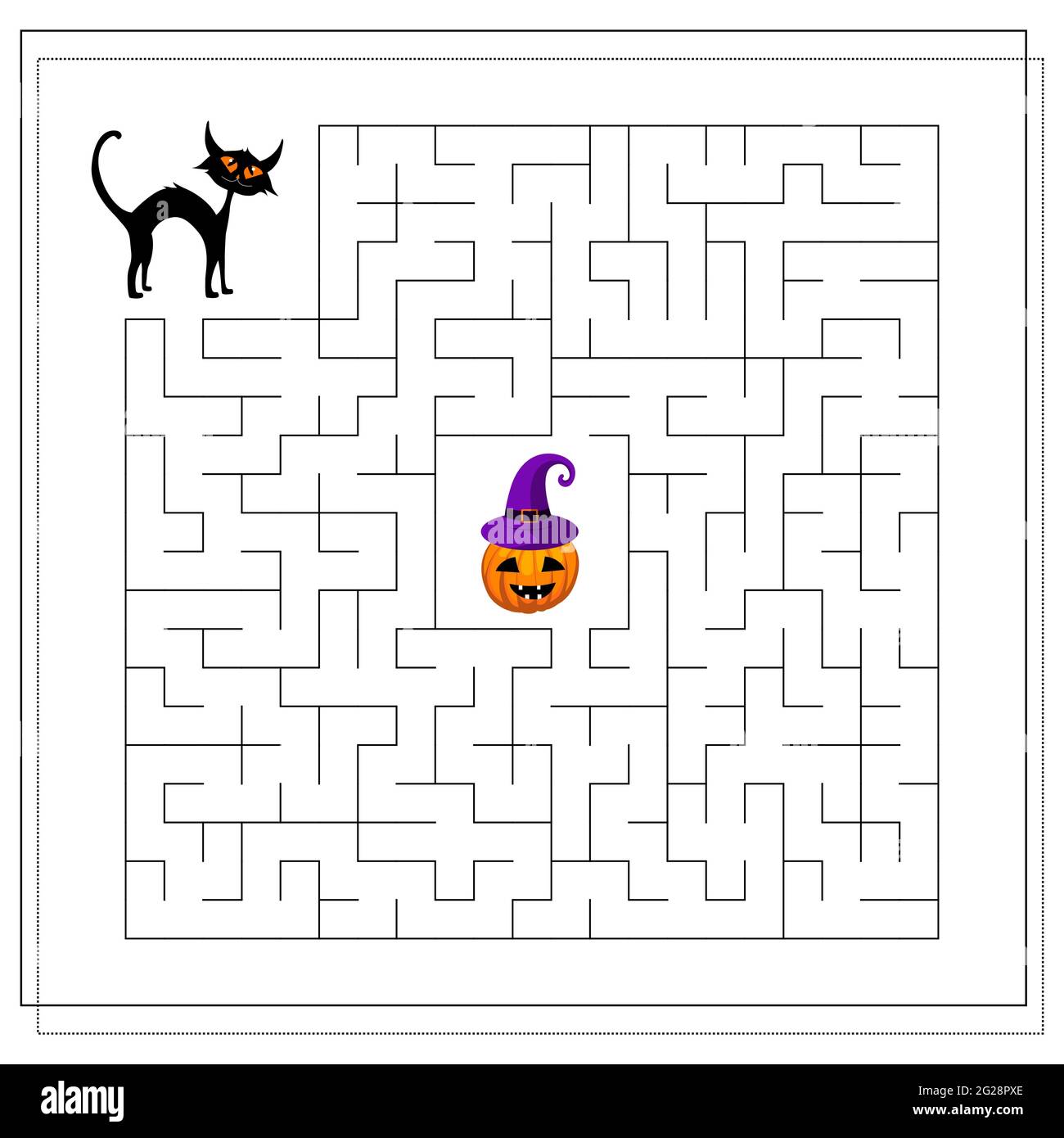 Juego para los niños pasan por el laberinto, gato negro, Halloween. Vector  aislado sobre fondo blanco Imagen Vector de stock - Alamy