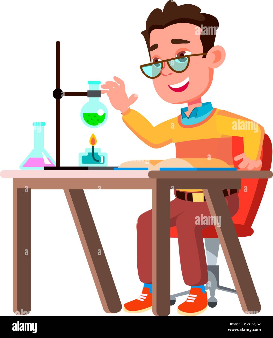 genius boy kid prueba teoría química en el vector de dibujos animados de  laboratorio Imagen Vector de stock - Alamy